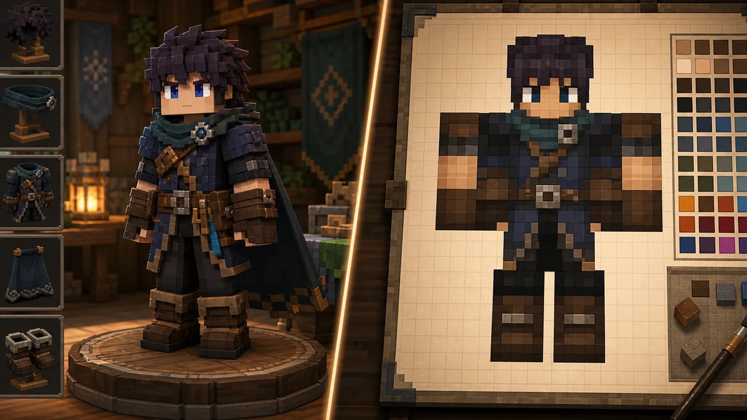 Hytale Character Creator vs. Minecraft Skins: Wo jedes System gewinnt und warum das deinen Workflow verändert Vergleichsgrafik mit den Stärken des Hytale Character Creators und den Stärken von Minecraft-Skins.