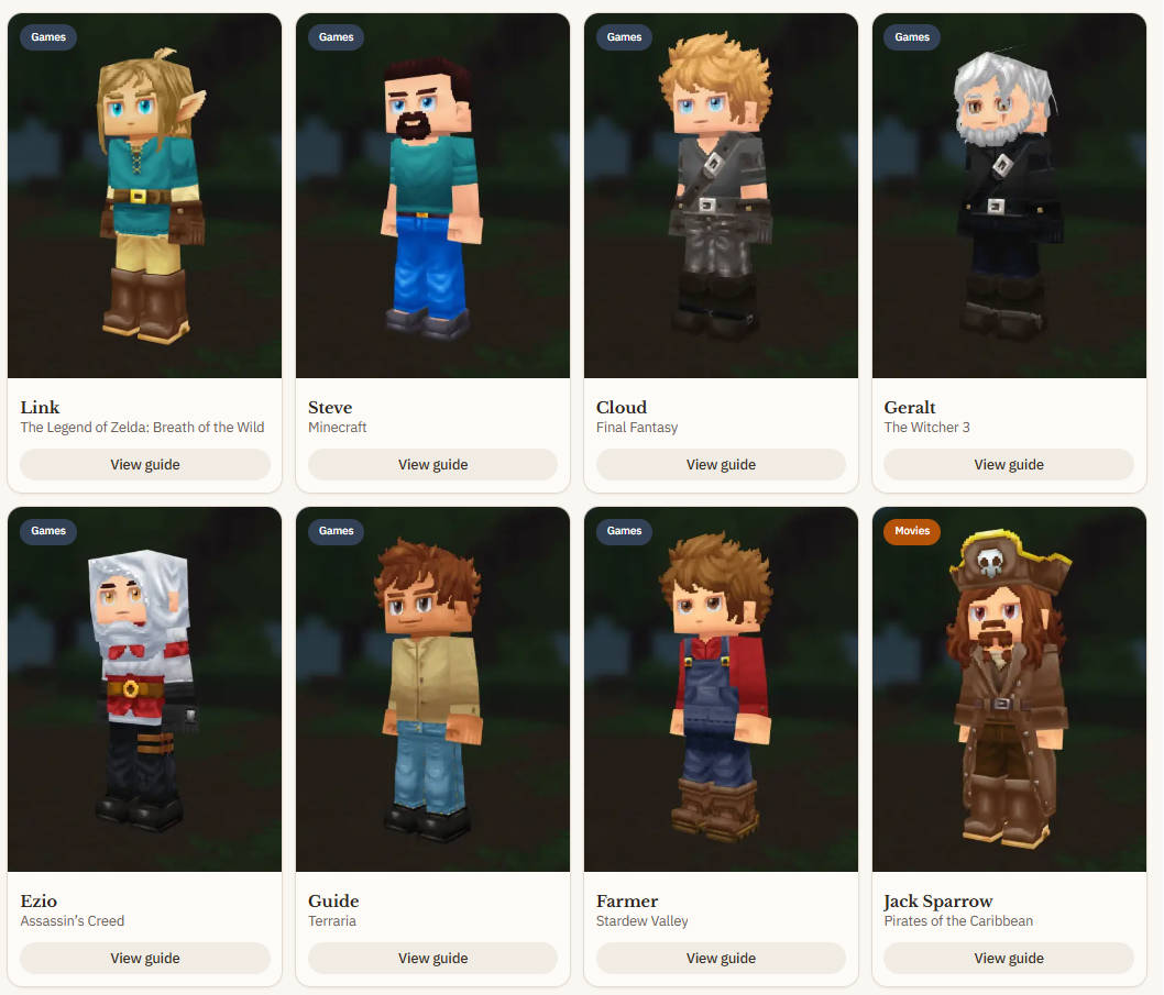 Hytale-style avatars used as a reference for character screenshots